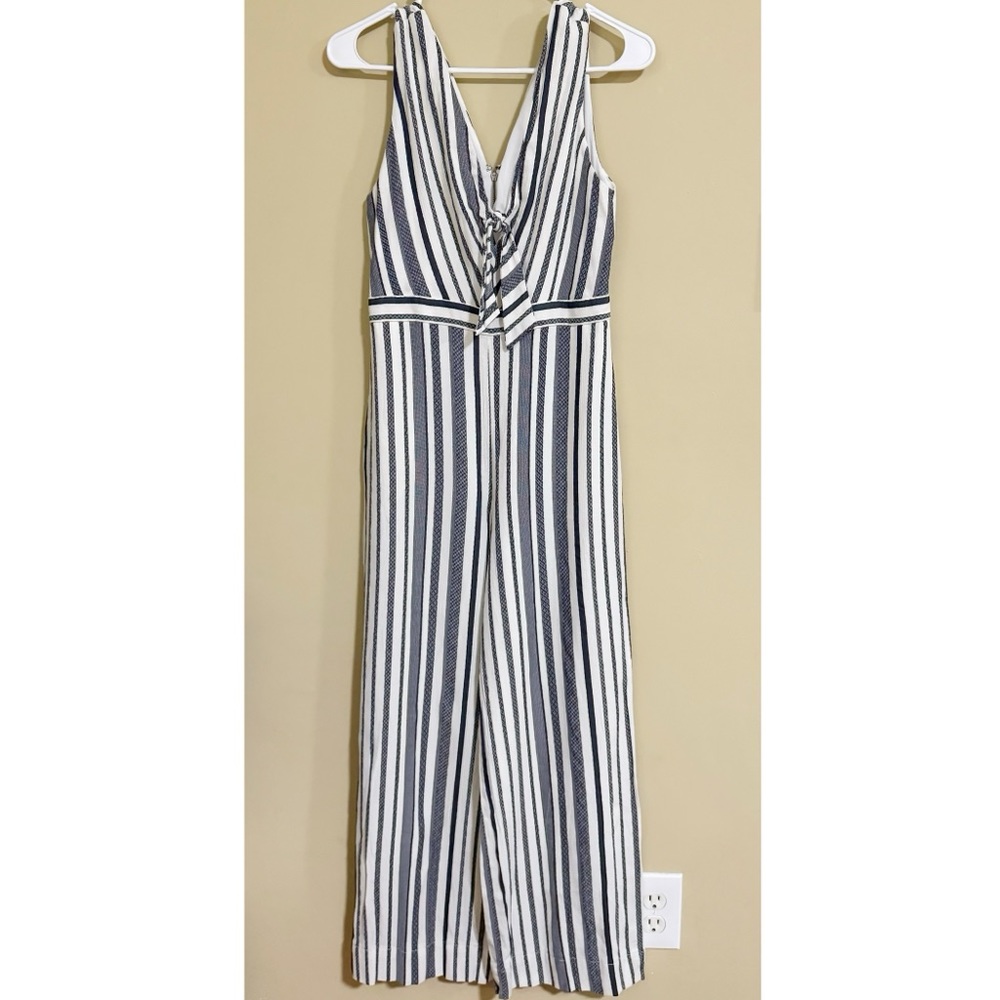 Alice + Olivia Laurice Knot Front Striped Wide Leg Jumpsuit in Blue/White Size 6 - Picture 5 of 16